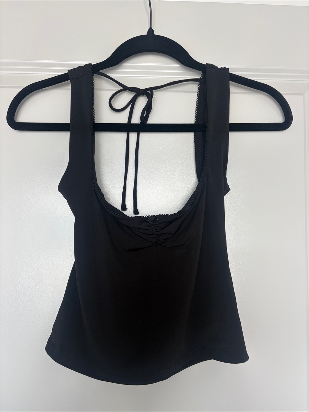 Black Tie-Back Scoop Neck Women's Tank Top